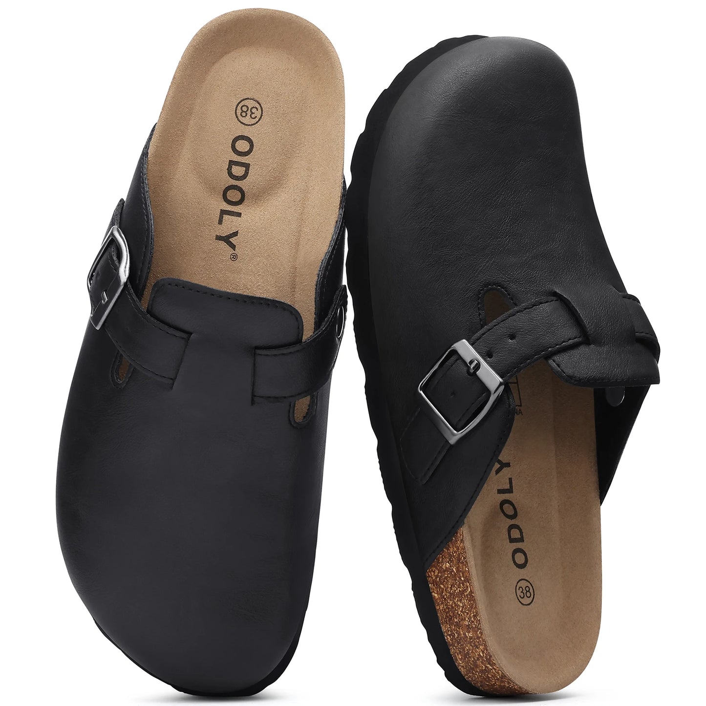 Kidmi New Men Sandals Vegan Leather Cork Insole Potato Shoes Unisex Adjustable Buckle Slip-On Clogs with Arch Support