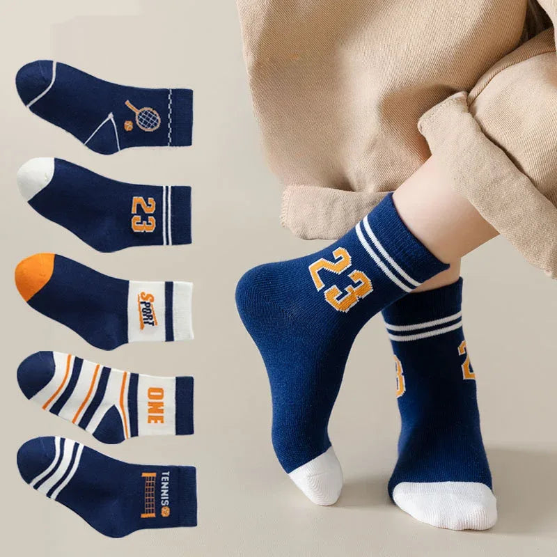 5 Pairs Autumn Fashion Boys Sock for Kids Cute Baby Girl Happy Funny Boat Long Socks White Spring Children's Clothes
