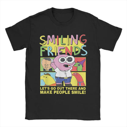 Smiling Friends Glep Flowers T Shirt Men Cool T-Shirt Round Neck Tee Shirt Short Sleeve Tops Summer Pure Cotton Breathable Tees