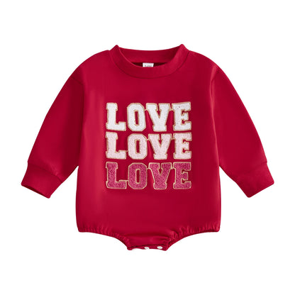 Newborn Baby Girl Boy Sweatshirt Romper Autumn Spring Letter Embroidered Long Sleeve Round Neck Jumpsuits for Valentine's Day