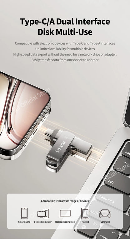 Lexar JumpDrive D40T Encrypted Metal Pen Drive USB 3.2 Type-C Type-A High Speed USB Disk 128GB Flash Memory for PC
