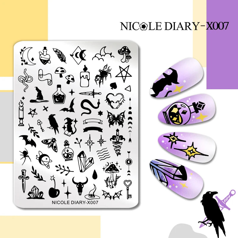 NICOLE DIARY Rose Flower Nail Stamping Plates Image Template Valentine's day Love Heart Printing Stencil Nail Art Manicure Tools