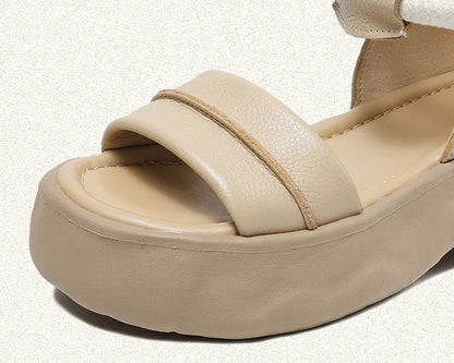 Koznoy 8cm Natural Genuine Leather Sandals Boots Flats Platform Wedge Summer Women Hollow Pumps Peep Toe Booties Mary Jane Shoes