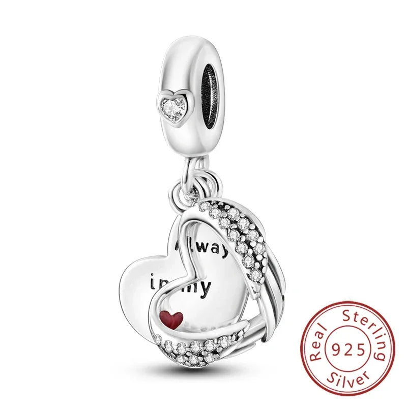 925 Silver Valentine's Day Charms Bead Sparkling Sweet Heart Rose Bear Charm Fit Original Bracelet Bangle Woman DIY Jewelry Gift