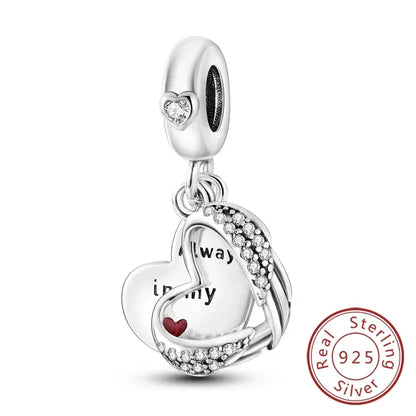 925 Silver Valentine's Day Charms Bead Sparkling Sweet Heart Rose Bear Charm Fit Original Bracelet Bangle Woman DIY Jewelry Gift
