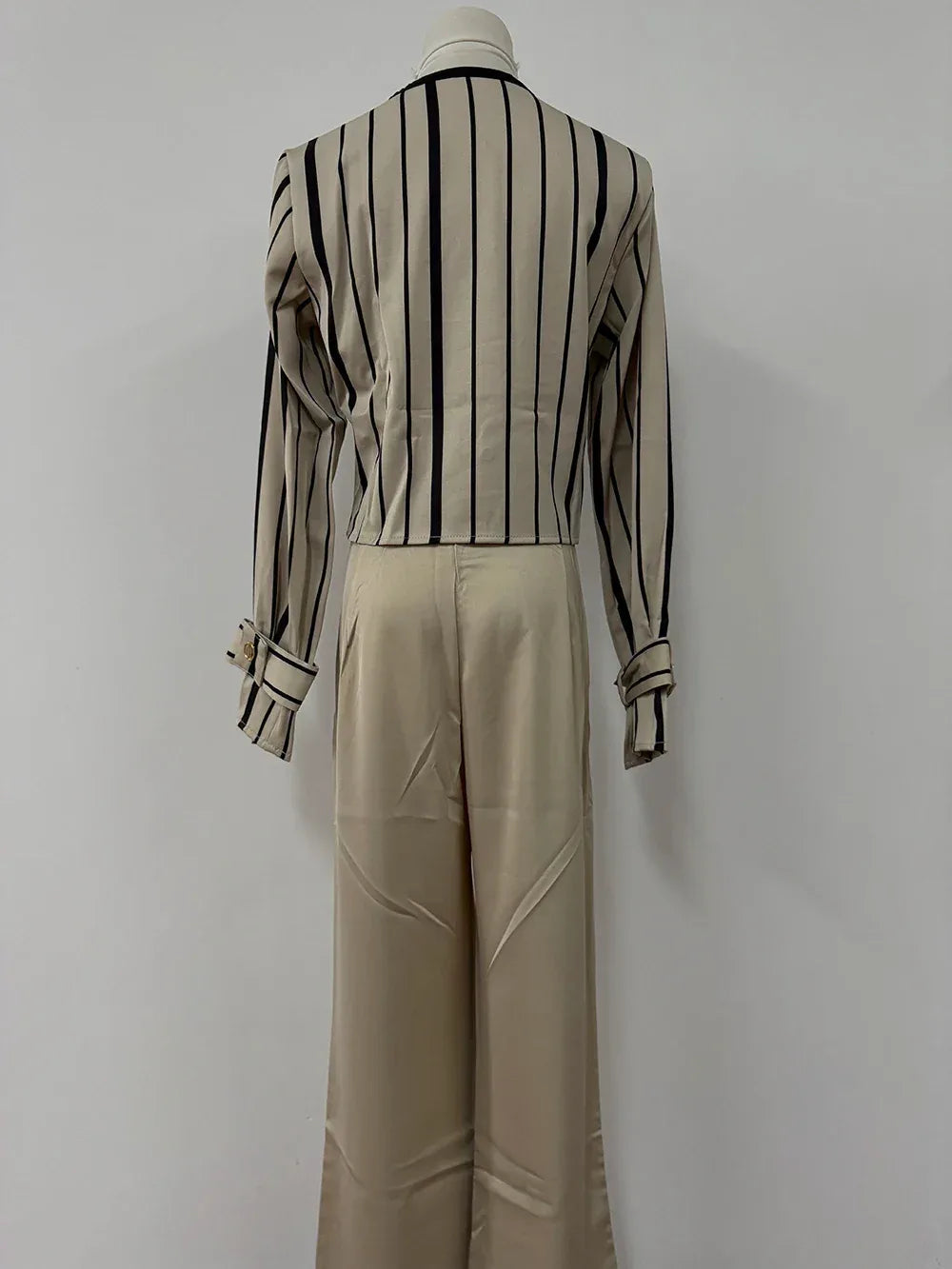 Autumn Korean Fashion High End Long Sleeve Stripe Shirt High Waist Slim Suit Pants Formal Commuter Two Piece Set Women Outfits