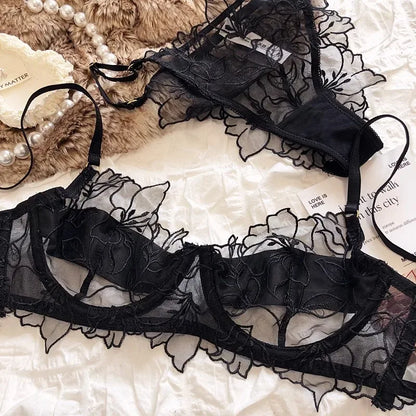 MOYISU French Pure Desire Lingerie Sexy Thin Cup with Underwire Bra Set Christmas New Embroidered Lace Underwear Bra