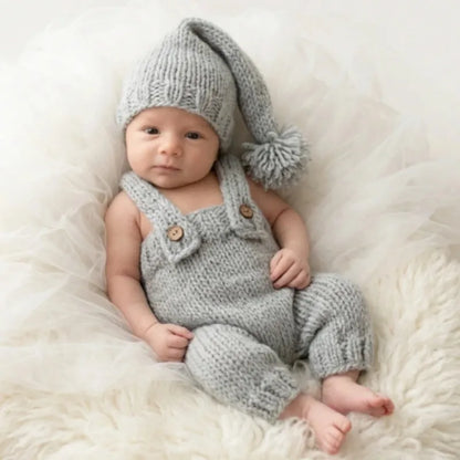 2pcs Newborn Baby Photography Props Knitted Romper Hat Set Handmade Photo Shoot Outfit Infant Studio Accessories Clothes