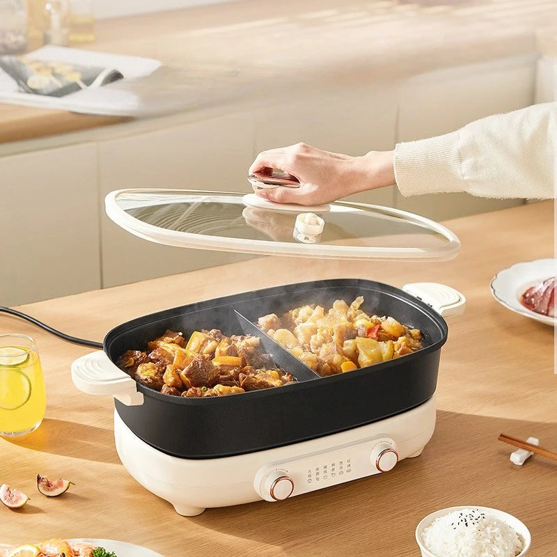 220V Non Stick Electric Hotpot Household Mandarin Duck Split Multi Functional  Electric Boiling Pot