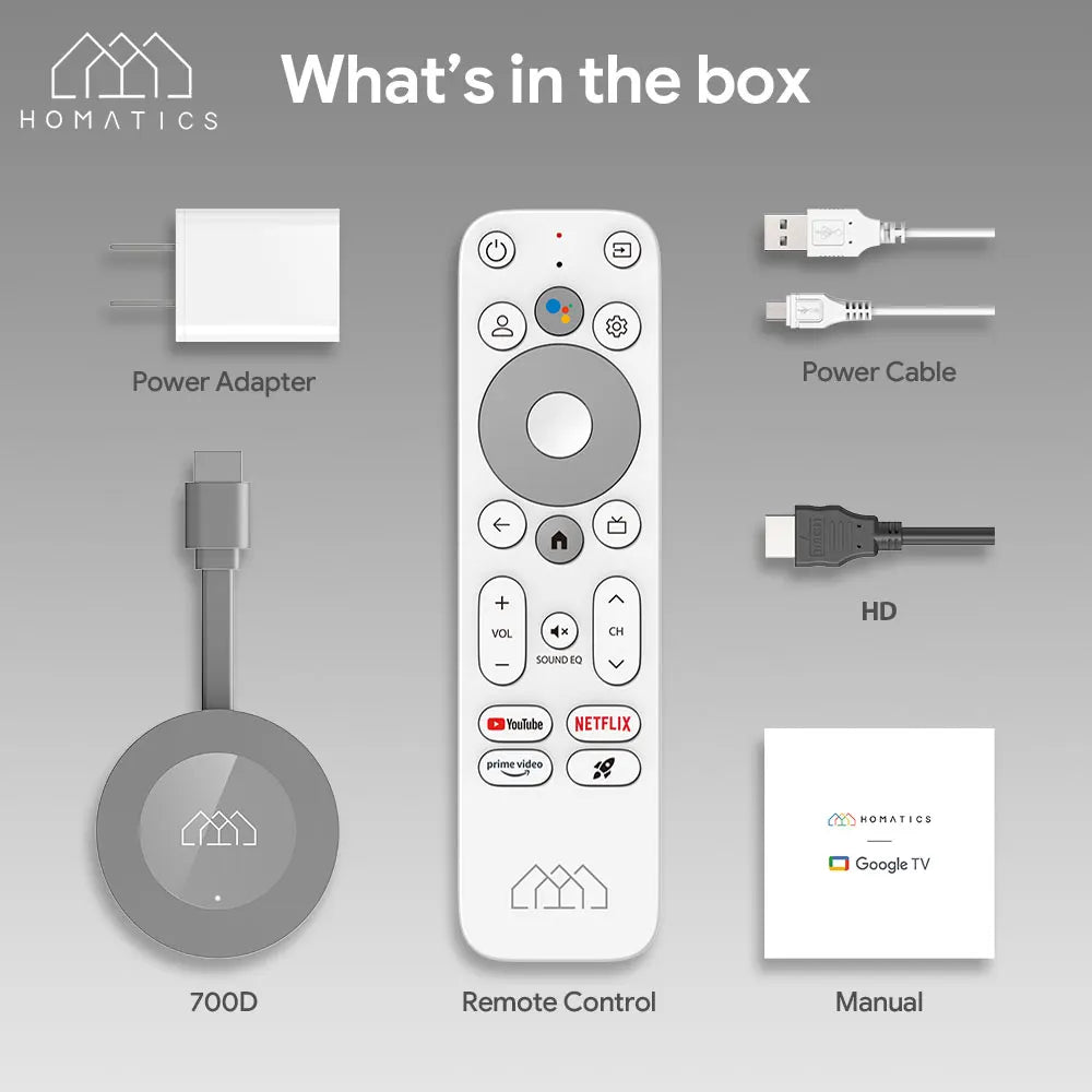 HOMATICS Dongle G 4K Google & Netflix Certified TV Stick 2GB 32GB Google TV 11 OS Amlogic S905Y4 Support AV1 4K H.265 Dolby Atmo