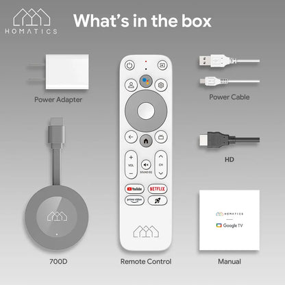 HOMATICS Dongle G 4K Google & Netflix Certified TV Stick 2GB 32GB Google TV 11 OS Amlogic S905Y4 Support AV1 4K H.265 Dolby Atmo