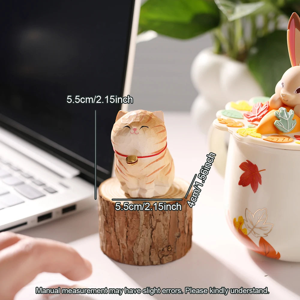 Cute Cat Animals Figurine Decorative Wooden  Ornament Kitten Statue Calico Golden gradient cat Home Office Desk Car Decor Gift