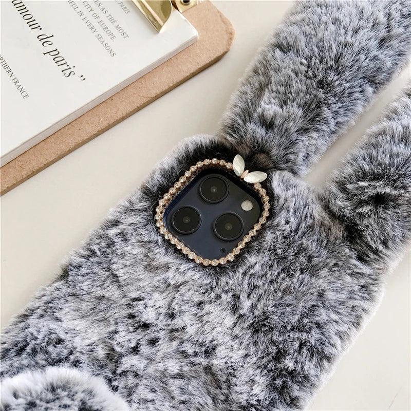 Soft Plush Phone Case For Xiaom Poco C85 C75 C71 C65 C61 C55 C51 C50 C40 C31 C3 Warm Winter Furry Rabbit Bunny Fur Cover