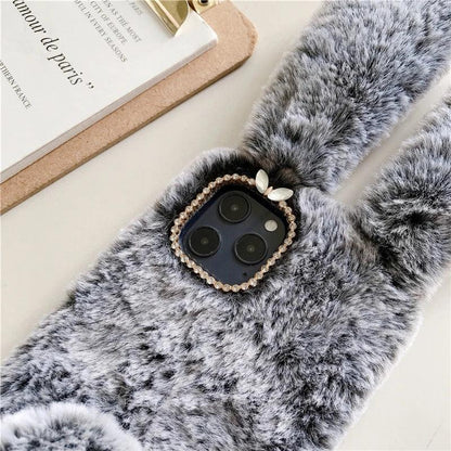 Soft Plush Phone Case For Xiaom Poco C85 C75 C71 C65 C61 C55 C51 C50 C40 C31 C3 Warm Winter Furry Rabbit Bunny Fur Cover