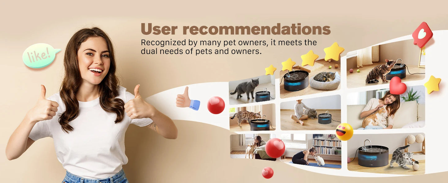 Pet Water Fountain Auto Filter Set Automatic Sensing Cat Drinker 2.1L Recirculate Filtring Drinking for Cat Dog Water Dispenser