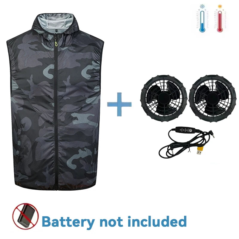 Summer Hooded Cooling Vest with Fans - Unisex Outdoor Gear for Work and Fishing
