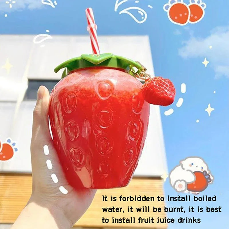 500ml Summer Creative Strawberry Straw Cup, Portable Water Bottle for Milk Coffee, Home Camping Bottle