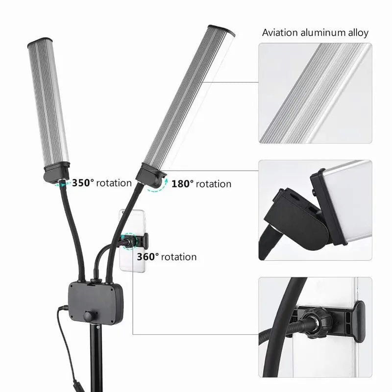 45W LED Video Light Double Arms Fill LED Light Selfie Light Long Strips LED Light for Photo Studio Live Broadcast Tiktok Stream