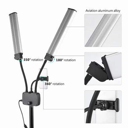 45W LED Video Light Double Arms Fill LED Light Selfie Light Long Strips LED Light for Photo Studio Live Broadcast Tiktok Stream