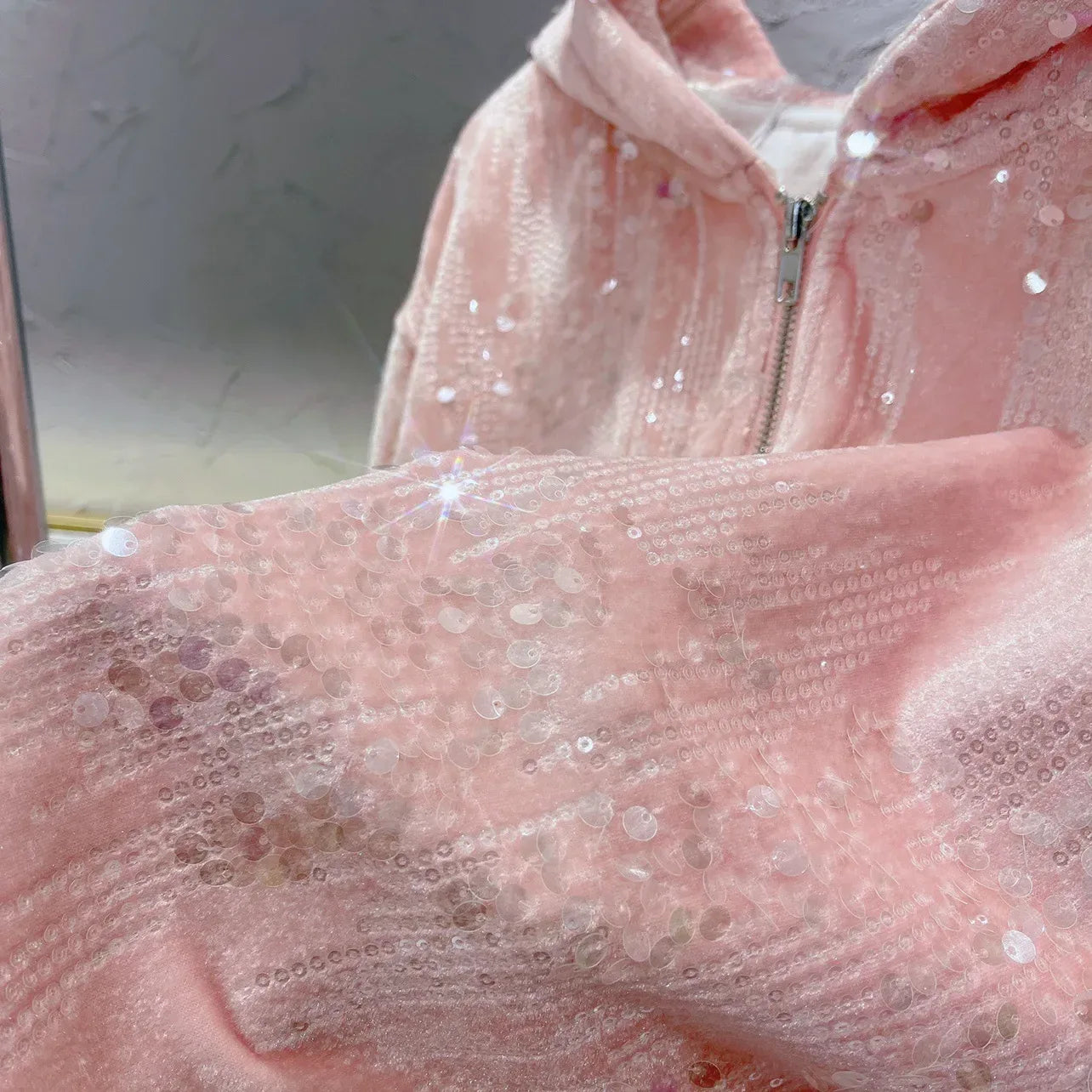 Fashion Pink Casual Suit for Women Autumn Winter New Gold Velvet Sequins Pearl Embroidery Sweatshirt Sports Pants Two-Piece Sets