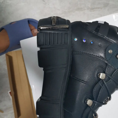 2025 Celebrity Inspired Heavy Metal Platform High-Top Shoes Women Punk Small Leather Shoes Gothic Dark Motorcycle Boots Fashion