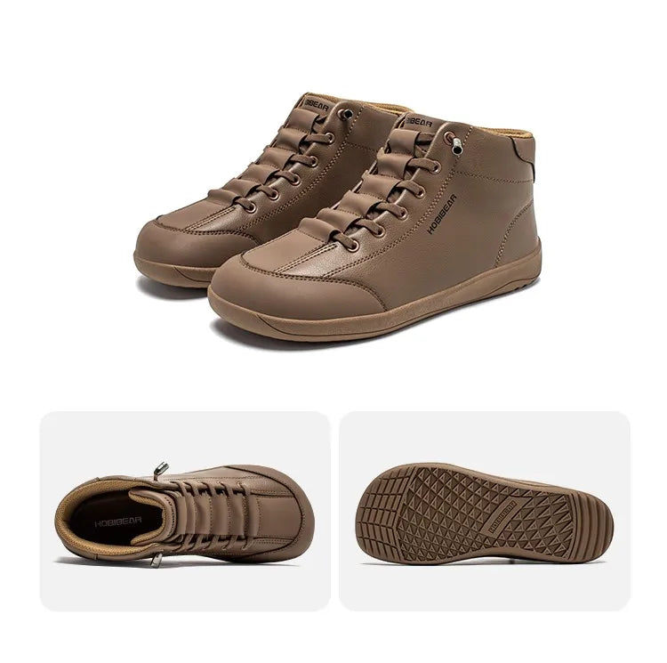 HOBIBEAR Mid-Top Barefoot Shoes Unisex Wide Toe Minimalist Ankle Boots Artificial Leather Outdoor Non-Slip Sneaker