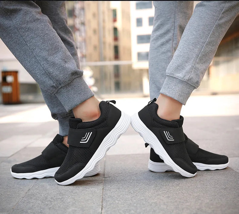 Men's Lightweight Sneakers With Hook And Loop Fastener, Casual Breathable Mesh Comfy Trendy Anti-skid Shoes For Walking