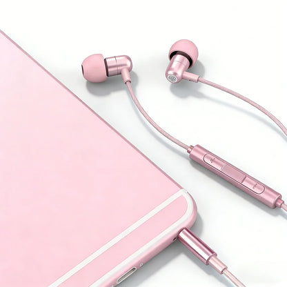 Portable In Ear Music Wired Pink Earphones For Girl Women Gaming Play With Mic Sleep Anti-lost Wired Type C 3.5mm Headphone