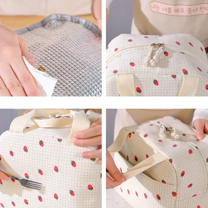 Fancy corduroy lunch bag Student office lunch box Thermal insulation bag Waterproof portable portable cute meal bag ice bagA-DH