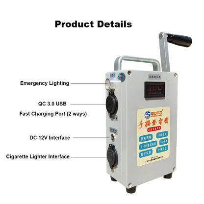 30W Hand Crank Generator Portable Mobile Phone Power Bank High Power Large Capacity 12V/5V Outdoor Manual Capacitor Generator