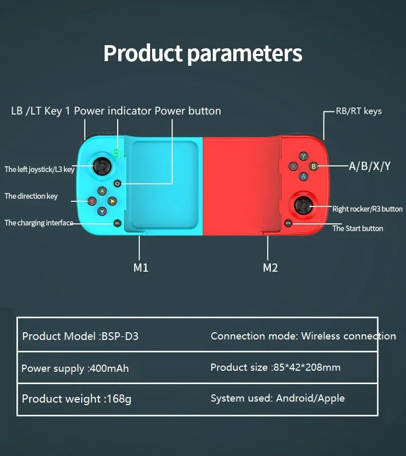 D3 Wireless Bluetooth Stretchable Gamepad For Mobile Phone Android IOS Devices Retractable Joystick for PC Video Game Controller