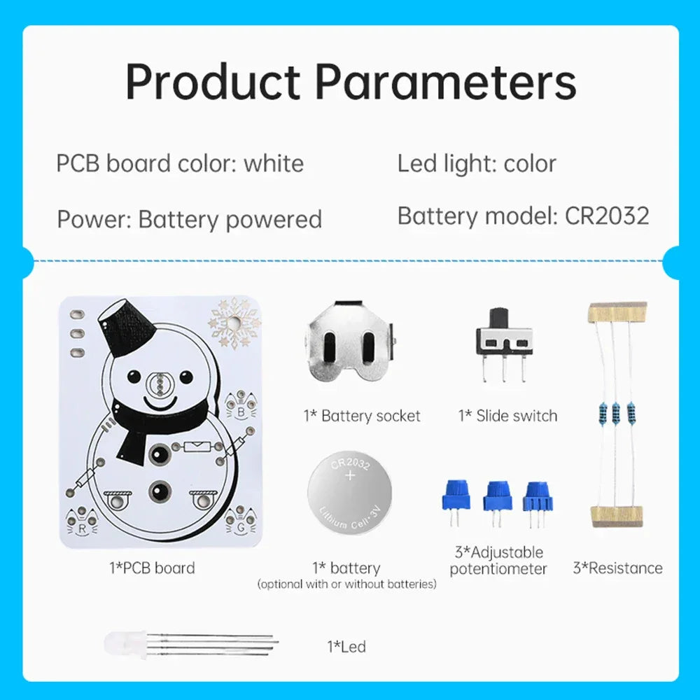 Ice and snow themed LED snowman electronic beginner learning welding fun DIY kit LED light-emitting tube module DIY snowman kit