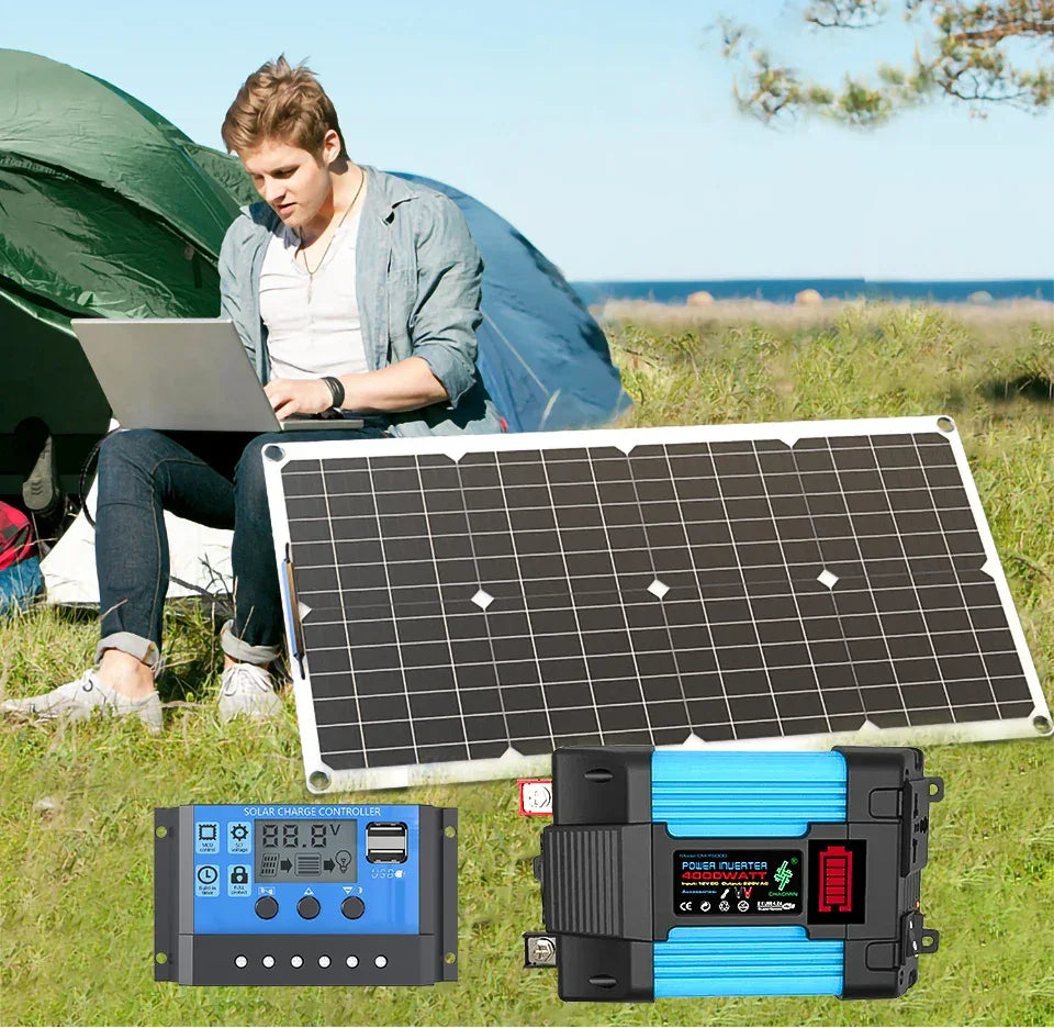 110V220V 6000W Flexible Solar Panel System Kit  12V Battery Charger Controller  Inverter Complete For Home Outdoor Capming