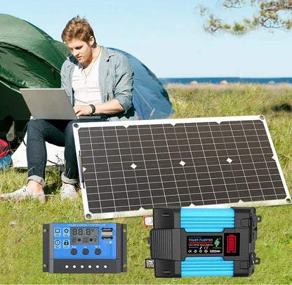 110V220V 6000W Flexible Solar Panel System Kit  12V Battery Charger Controller  Inverter Complete For Home Outdoor Capming