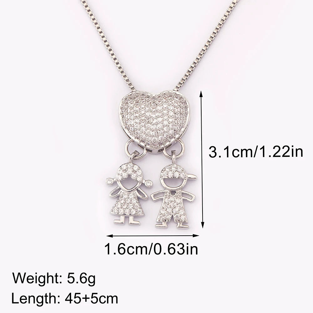 New Trendy Classic Design Shiny Crystal Zircon Charm Boy/Girl Pendant Necklaces For Women Mother's Day Chain Choker Jewelry Gift