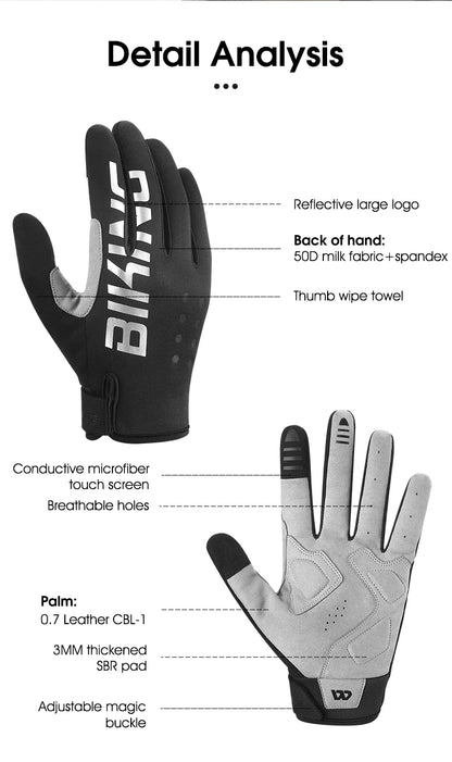 WEST BIKING Winter Warm Cycling Gloves Reflective MTB Road Bicycle Men's Windproof Thermal Anti-slip Touch Screen Sports Gloves