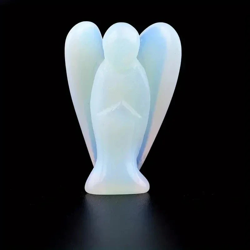 1pc Opalite Angel Crystals Carved Pocket Guardian Polished Angel Figurine 1.5" Spiritual Meditation Decor Valentine's Day Love
