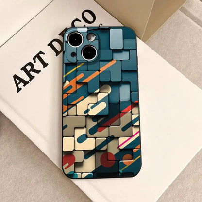 Men's cool creative cube Building Block IMD Phone Case FOR IPhone 16promax 14 11 12 Pro 8 7 15 Plus 13 Pro MAX XR XS Black Cover