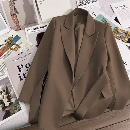 2024 Spring Autumn Suit Jacket Office Lady Fashion Elegant Commute Long Sleeve Lace Up Coat For Women 2024 Female Black Tops