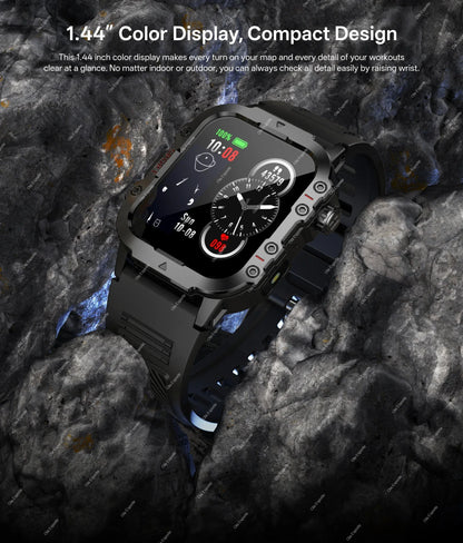 2026 Rugged Military Smart Watch Men's Outdoor Watch LED Flashlight 2.01'' HD Touch Screen Voice Bluetooth Call Smartwatch Gifts
