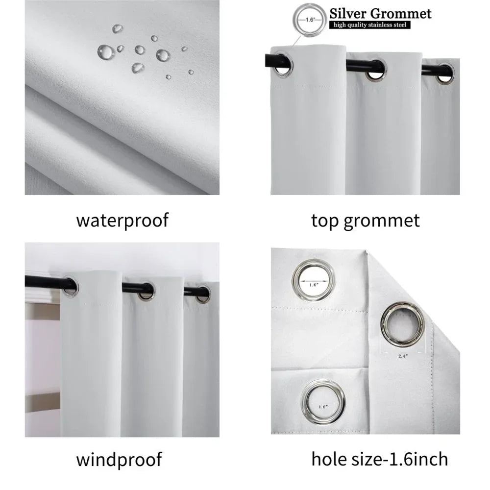 Custom Outdoor Waterproof Windproof Curtains Top Bottom Grommets Curtain Blackout Curtain for Balcony/Garden/Patio/Porch/Pool