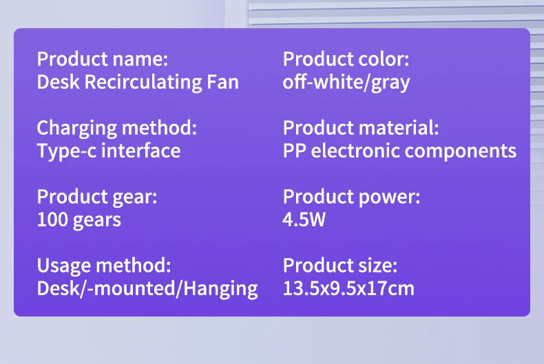 Portable Smart Electric Fan 100-speed Usb Small Fan Mini Office Dormitory Desktop Air Cooler Ceiling Fan Wall-mounted Air Cooler