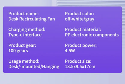 Portable Smart Electric Fan 100-speed Usb Small Fan Mini Office Dormitory Desktop Air Cooler Ceiling Fan Wall-mounted Air Cooler