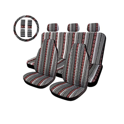 AUTO PLUS Car Seat Covers Set Baja Saddle Blanket Weave Universal Fit Most Car Seat Protection Steering Wheel Cover Protector by PDG ibma