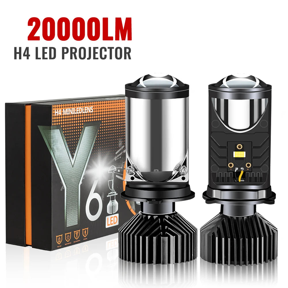 H4 LED Projector Headlight Y6 Projector Lens with Fan Cooling 90W Automobile Hi Lo Beam Bulb 12V