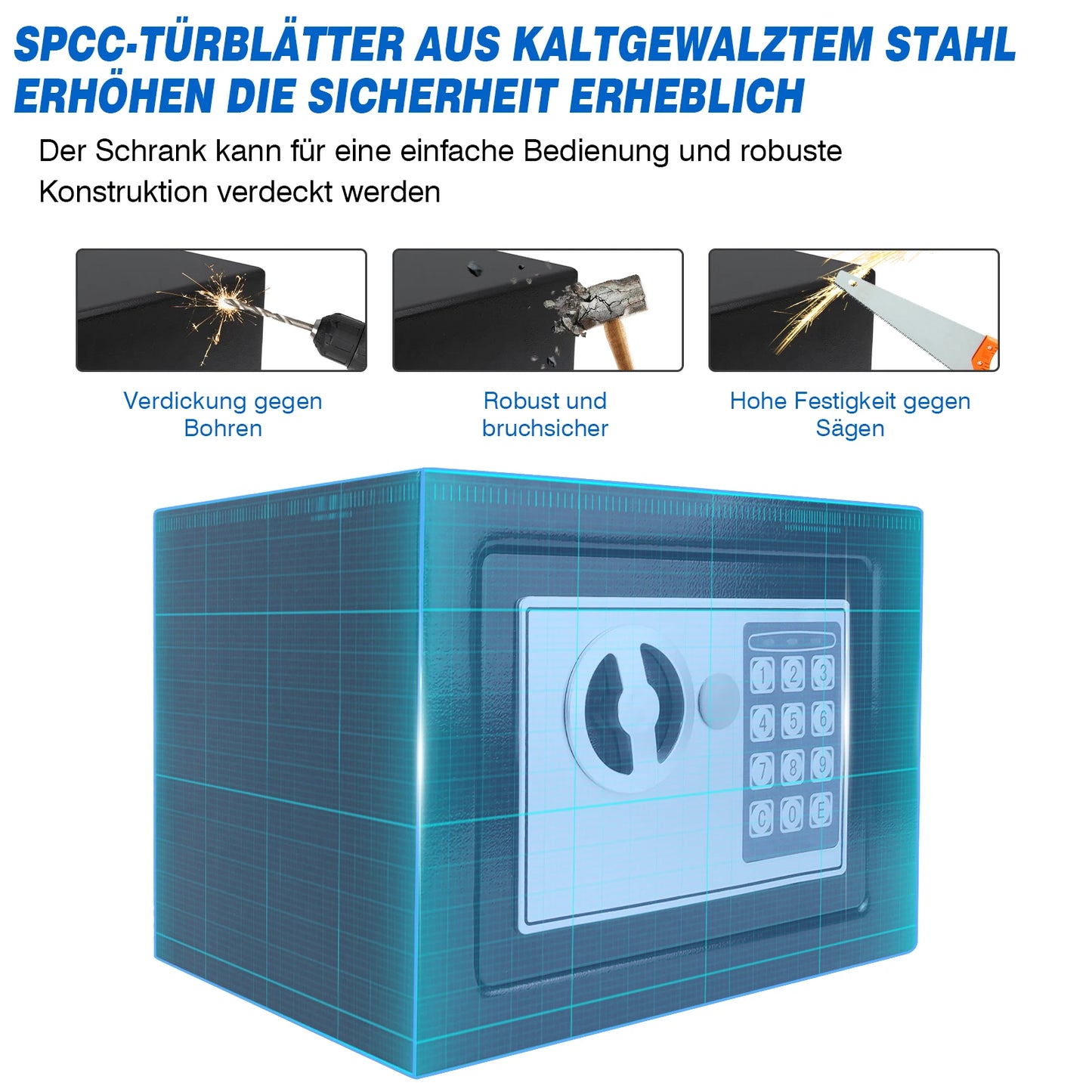 Schwarzer digitaler Safe Wertsachen Dokumentensicherheit Safe Elektronische Tastatur mit Backup-Schlüssel Wandmontage Boden