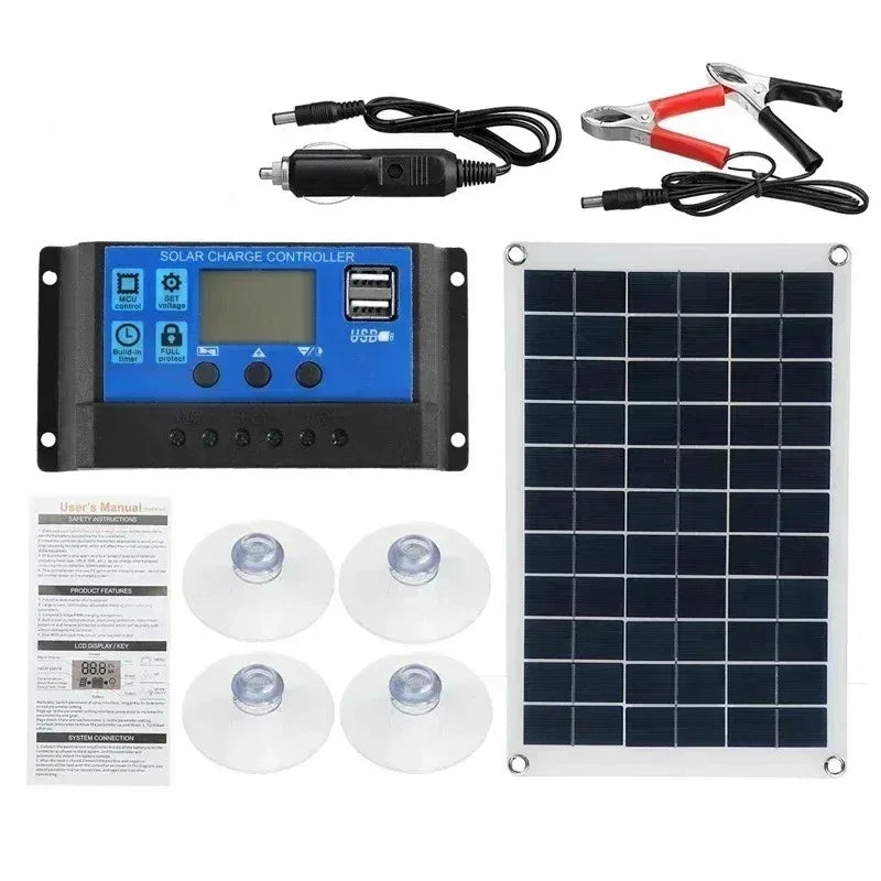 18V Solar Panel 100W + Dual USB Waterproof Outdoor Hiking Camping Portable Battery Mobile Phone Charging Bank Chargings Panels