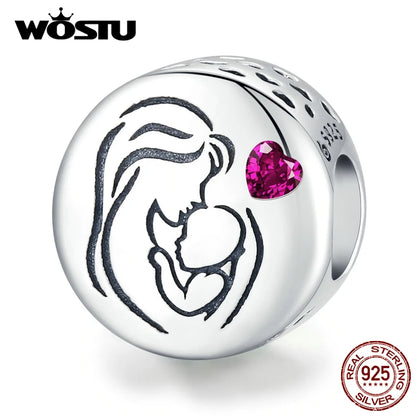WOSTU Real 925 Sterling Silver Heart Pendents Gifts Charms Beads Fit Original DIY Bracelet Necklace Mother's Day Jewelry for Mom