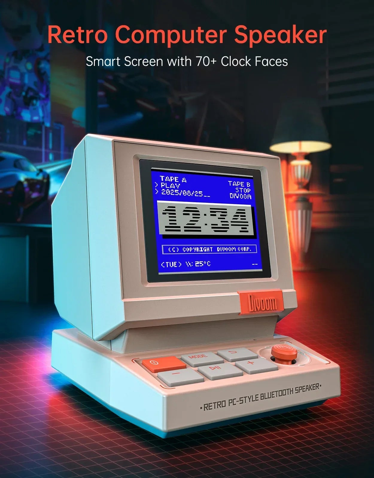 Divoom MiniToo Retro Bluetooth Speaker Portable Pixel Display Music Box Retro Computer Style Speaker Gift