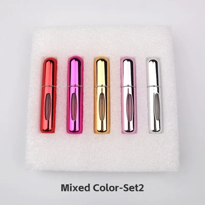 New Hot 5pcs Sets Portable 5ml Perfume Refill Bottle Refillable Spray Scent Pump Empty Atomizer Cosmetic Containers Travel Gift